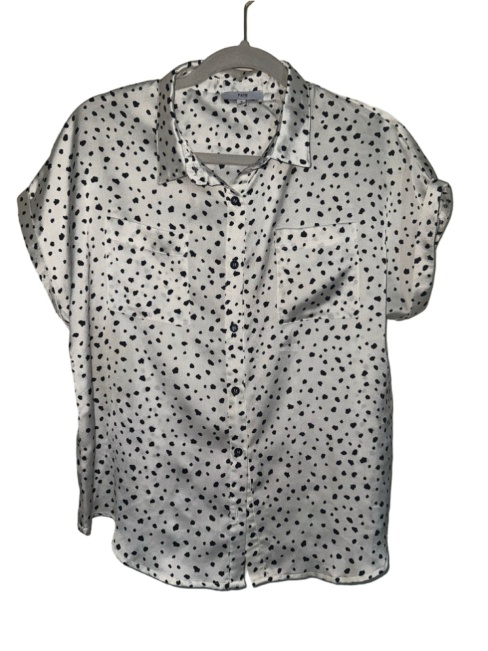 Fate Button Down Shirt Size S White Black Polka Dot